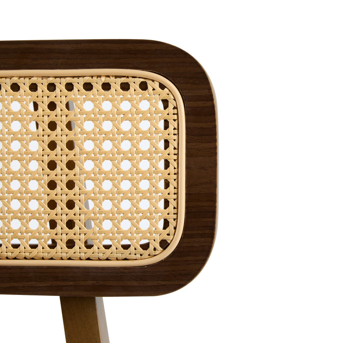 Bari Rubber Wood Counter Stool Set of 2 with Rattan Back and Footrest,Walnut