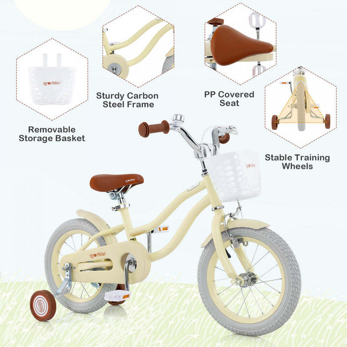 Prorider 14\" Kid's Bike With Removable Training Wheels & Basket For 3-5 Years Old Beige