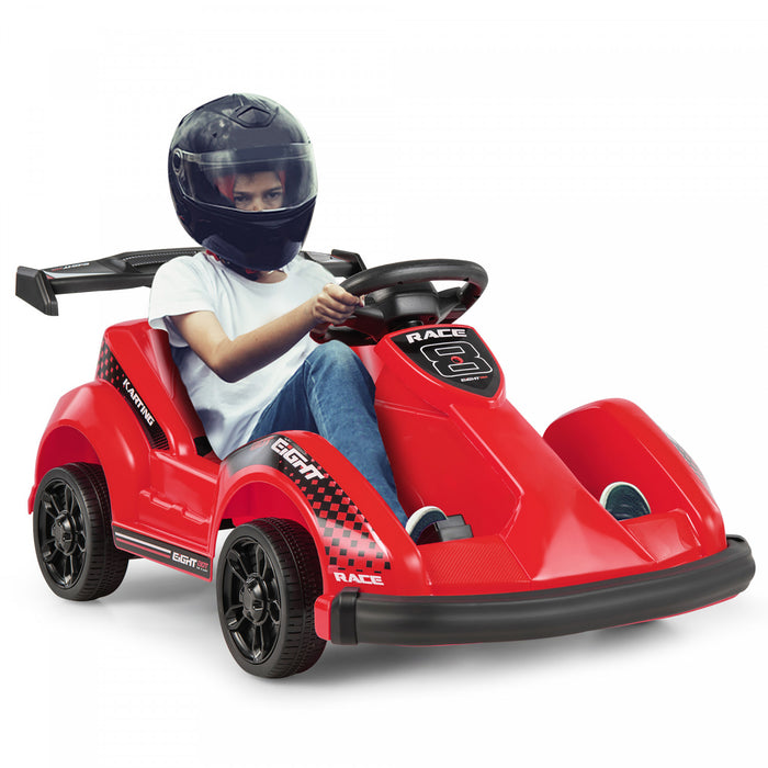6v Battery Powered Go Kart Kids Ride On 4 Wheel Racer Rc W/ Bumper & Music Red