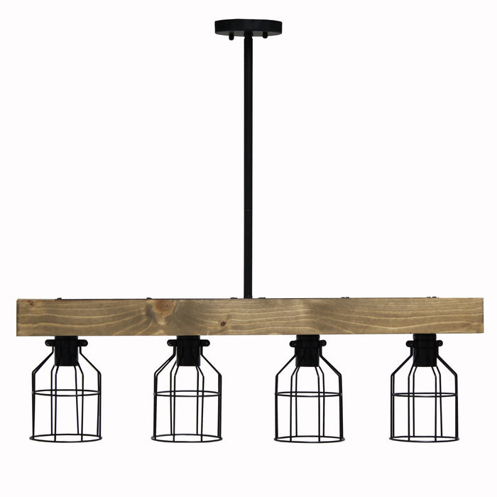 Abell 4 Light Rustic Wood Pendant, Onyx, 32\"L Lamp
