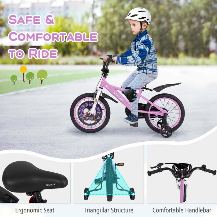 Costway 16\" Kid's Bike For 4-7 With Height-adjustable Handlebar & Saddle Handbrake Purple