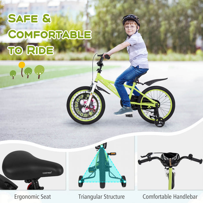 Costway 18\" Kid's Bike For 4-8 With Height-adjustable Handlebar & Saddle Handbrake Green