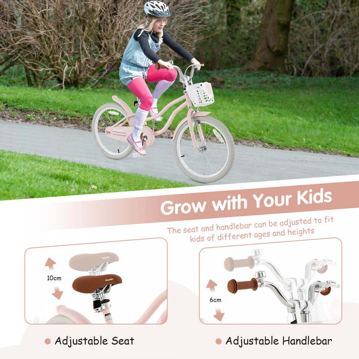 Prorider 20\" Kids Bike With Height Adjustable Handlebar & Seat Hand Brake & Coaster Brake Pink
