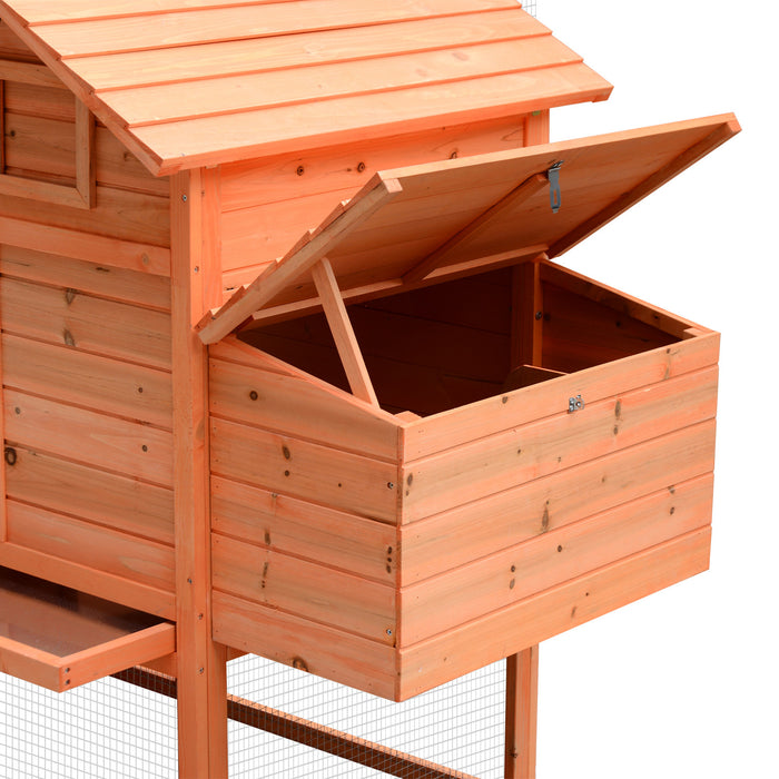 Pawhut 82\" Deluxe Wooden Chicken Coop Poultry Habitats Large Rabbit Hutch Hen House Outdoor Cage With Ventilation Window,run And Nesting Box