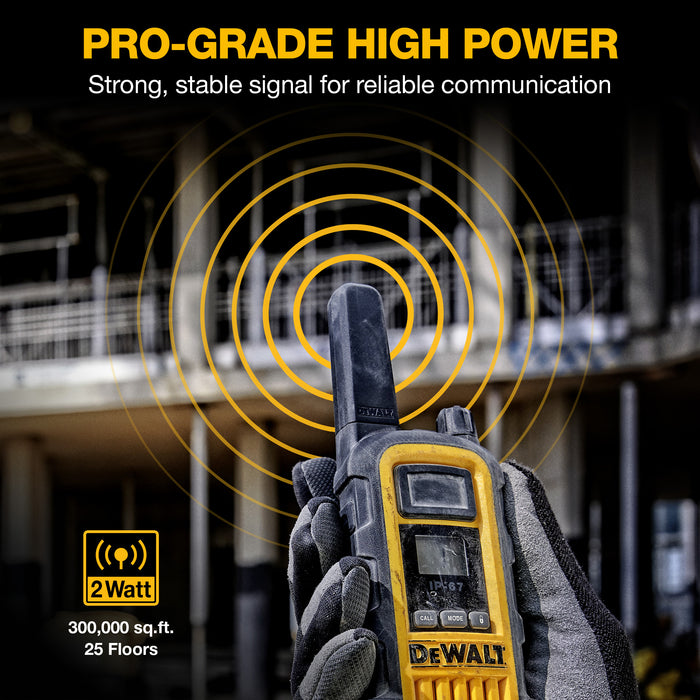 6 Dewalt DXFRS800 Work Site Walkie Talkies Plus Earpieces - 2 Watt, Heavy Duty, Long Range Indoor-Outdoor Two Way Radios + 22 Channel