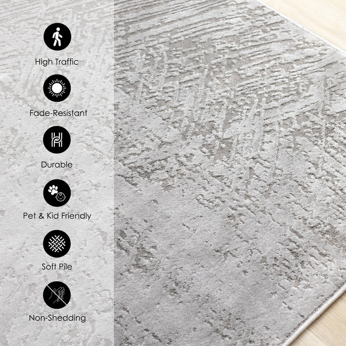 Hudson Grey Cream Distressed Brushstrokes Rug, 6'7\" x 9'6\" Indoor Area Rug
