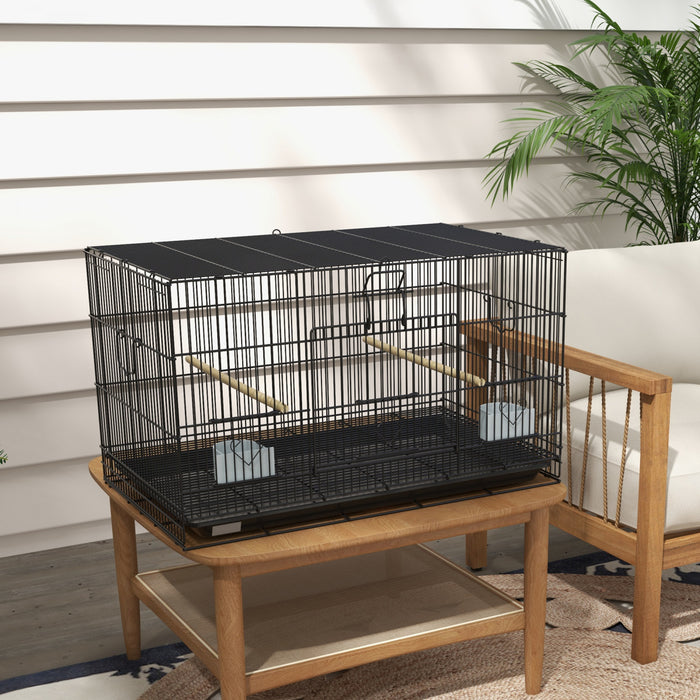 Pawhut 17.7\" Birdcage For Canaries, Lovebirds Finches, Budgie Cage With Removable Tray, Bottom Mesh Panel, Wooden Perches, Food Containers