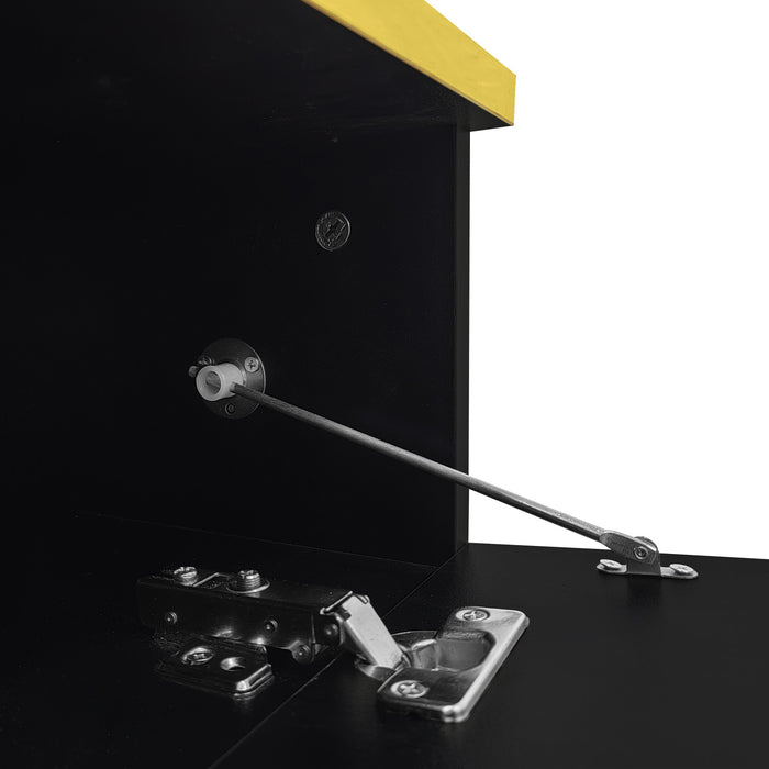 Ethan High-Gloss 35.4\" Long Coffee Table with Glass and LED Effect,Black