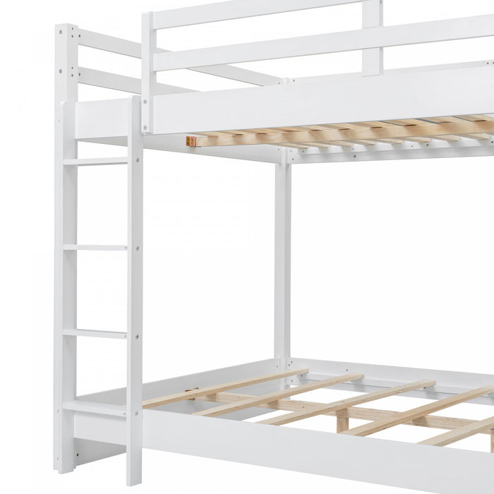 Ethan Solid Wood Queen Size Bunk Bed with Ladder, Sturdy & Space-Saving, White