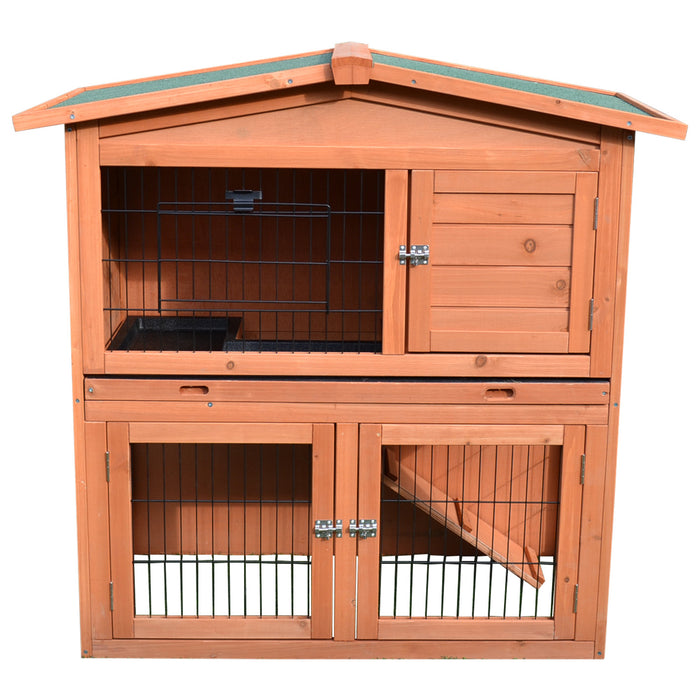 Pawhut 2 Tier Rabbit Hutch Guinea Pig Hutch Ferret Cage With Ramp Slide Out Tray For Indoor Outdoor 39.6\"l X 21.7\"w X 39.8\"h