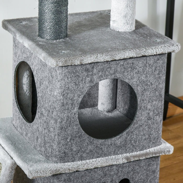 Pawhut 89\"-100\" Floor To Ceiling Cat Tree 6-tier Cat Climbing Tower Adjustable High With Scratching Post Board, Ramp, Cat Condo, Perch, Toy Ball, For Indoor Cat, Light Grey