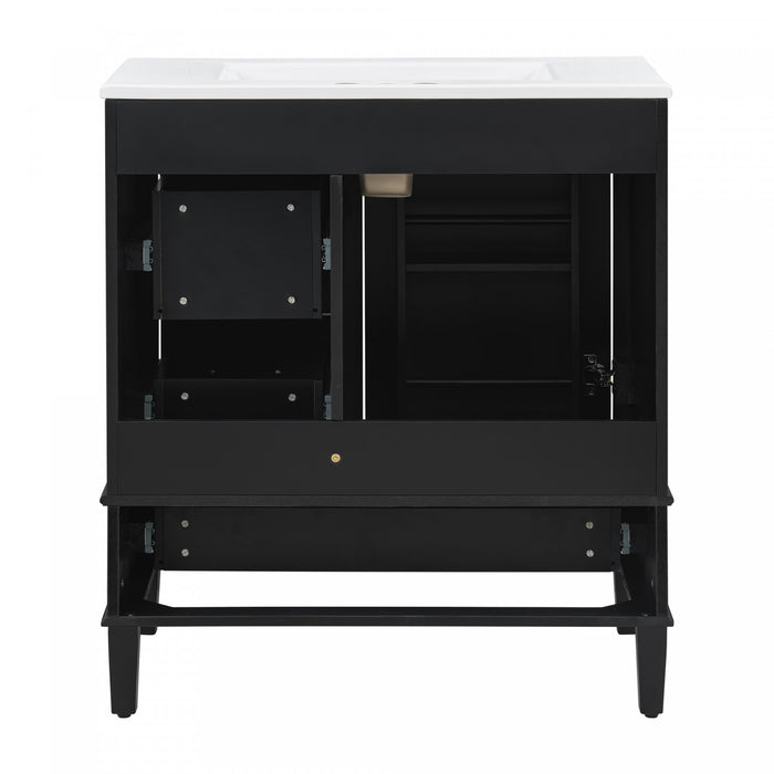 Oliver Solid Wood Bathroom Vanity with Sink Combo and Smart Storage, Black