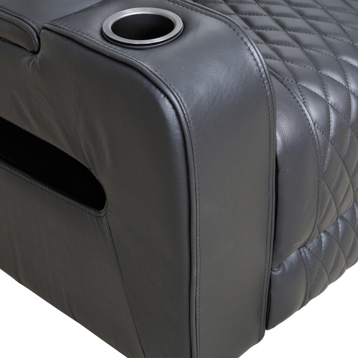 Kingsley 37 in. Leather Match Power Glider Recliner with Adjustable Headrest and USB - Black