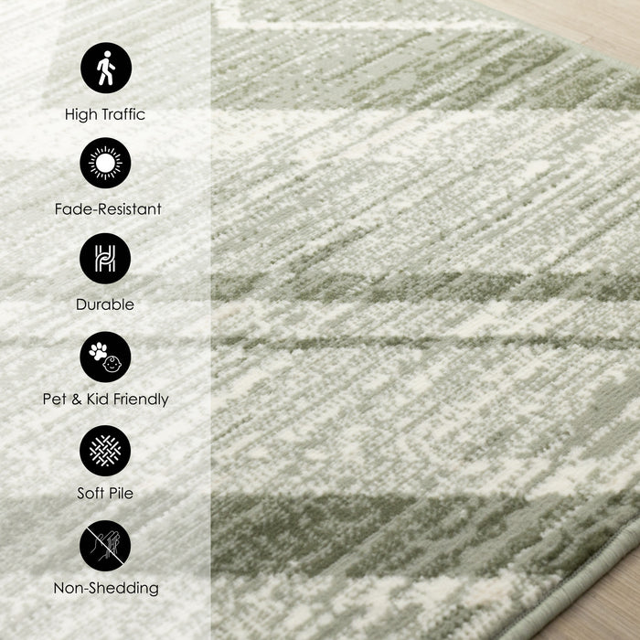Florence Green White Distressed Chevron Design Rug, 5'3\" x 7'4\" Indoor Area Rug