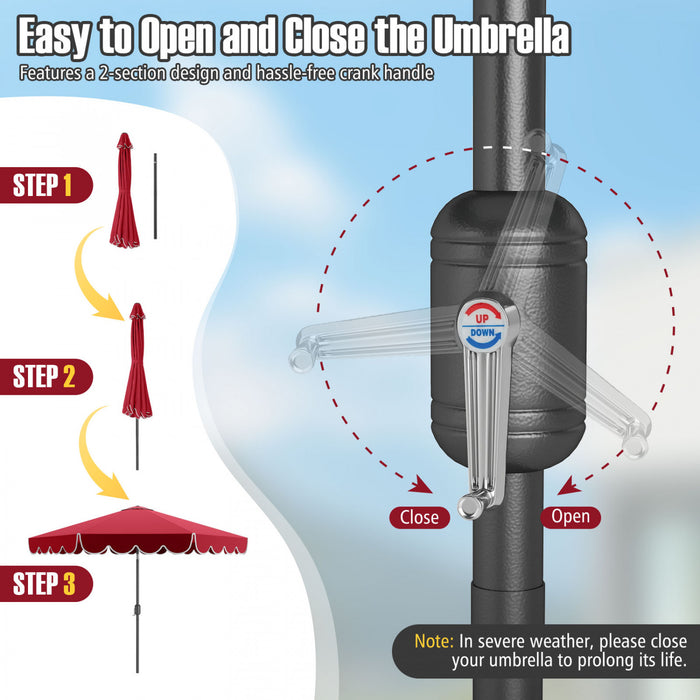 Costway 10 FT Patio Umbrella with Crank Tilt Adjustment Ruffles Vented Top 8 Ribs Red
