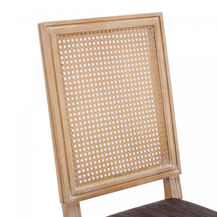 Oliver Solid Wood Rubberwood Dining Chair Set of 2 with Upholstered Seat Cane Backrest and Fluted Legs,Brown