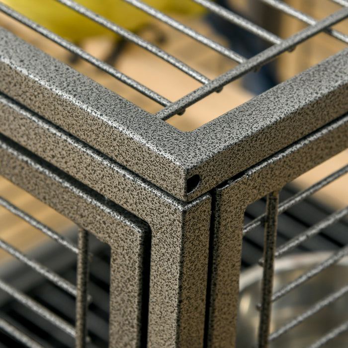 Pawhut Bird Travel Carrier Cage For Parrots Conures African Grey Cockatiel Parakeets With Stand Perch, Stainless Steel Bowls, Pull Out Tray, Black