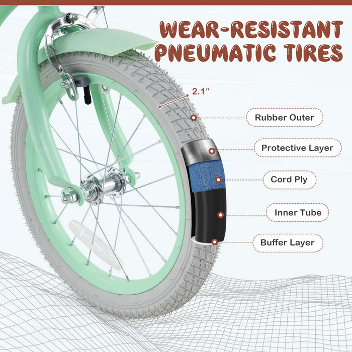 Prorider 16\" Kids Bike Toddler Adjustable Bicycle With Training Wheel For 4-7 Years Old Girl Green