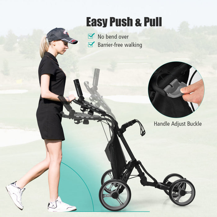 Goplus Folding 4 Wheels Golf Push Cart W/bag Scoreboard Adjustable Handle Gray
