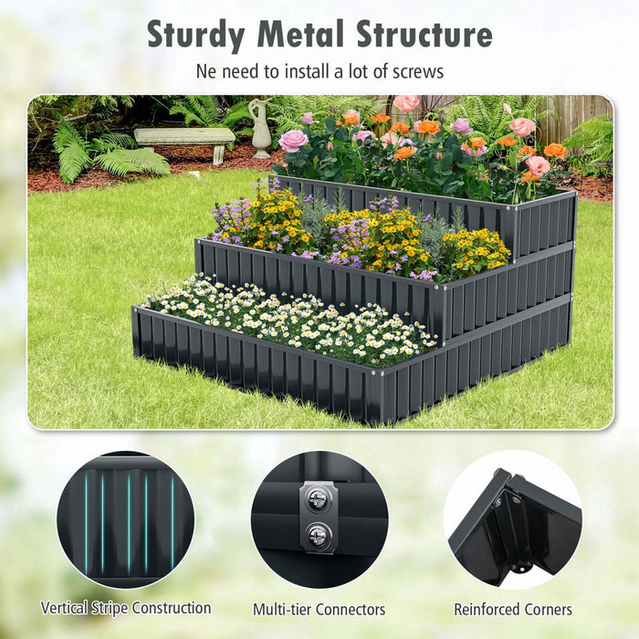 Costway 2 Pcs 3-tier Raised Garden Bed,47\" X 47\" X 24\" Metal Outdoor Elevated Planter Box Black