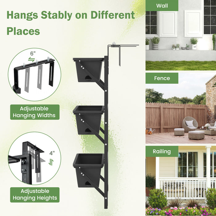 Costway Hanging Vertical Planter With 3 Planter Boxes & Detachable Hooks For Flowers