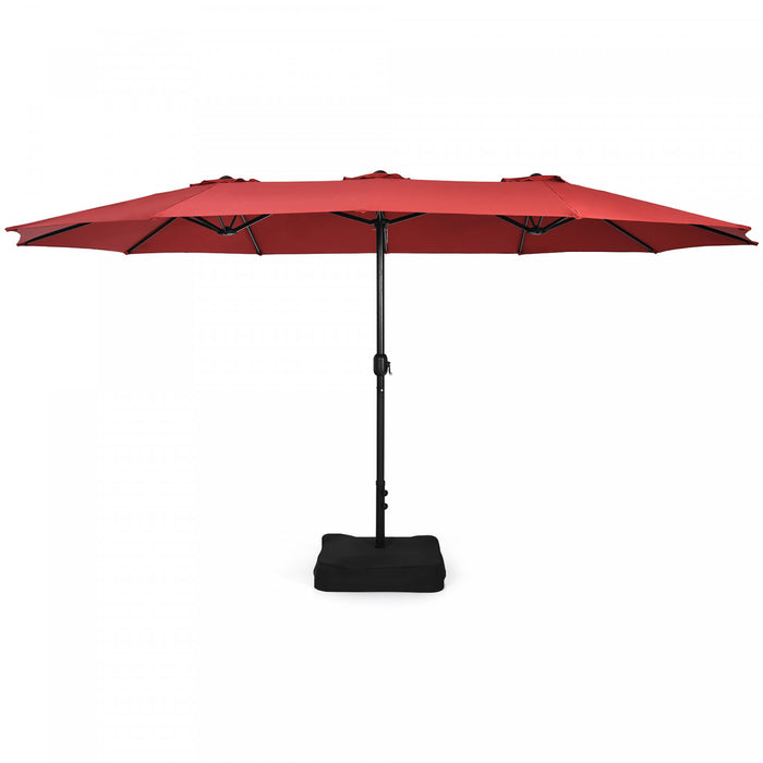 Costway 15FT Double-Sided Twin Patio Umbrella Outdoor Market W/ Crank & Base Wine