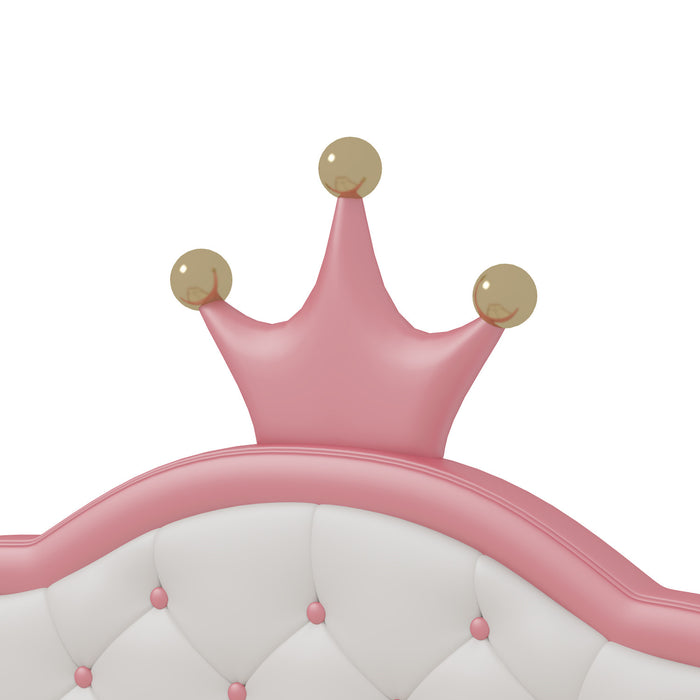 Lily Lovely Crown Fantasy Princess Bed with Tufted PU Leather Headboard,Twin Size Twin Bed