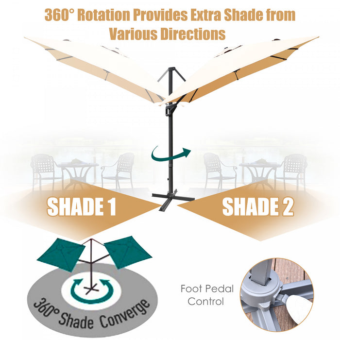Costway 10'x13' Patio Offset Cantilever Umbrella Aluminum 360° Rotation Tilt Beige