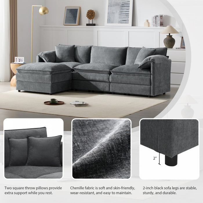 Nimbus 103 Inch Chenille Modular Sectional Sofa with Ottoman and Double Cushions, Dark Gray