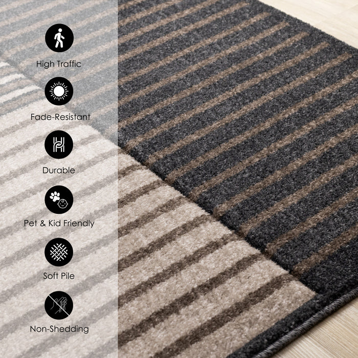 Maverick Beige Brown Black Striped Design Rug, 5'3\" x 7'7\" Indoor Area Rug