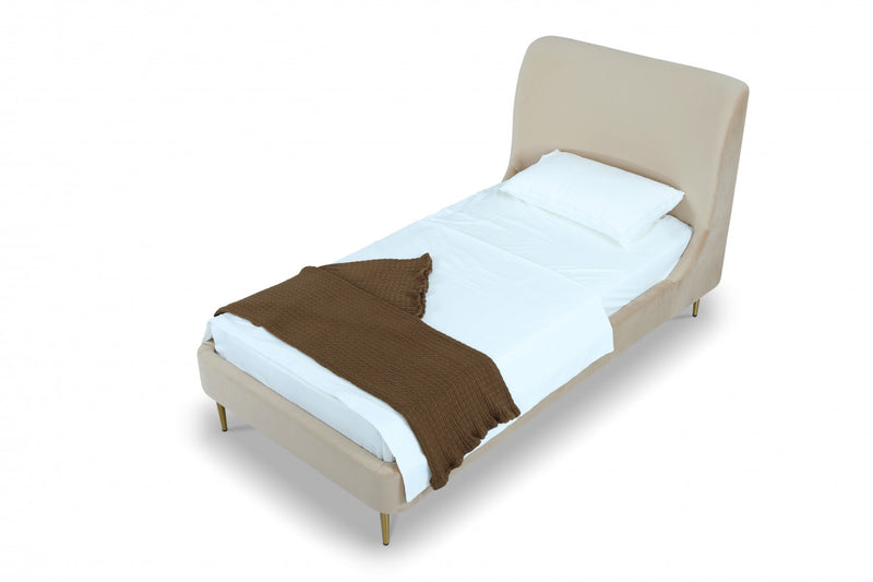 Heather Mid-Century Modern Velvet Upholstered Twin Bed in Gold and Tan