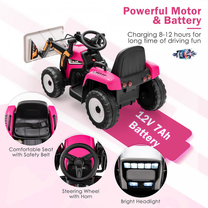 Costway Kids Ride On Excavator Digger 12v Electric Tractor Rc W/ Digging Bucket Pink