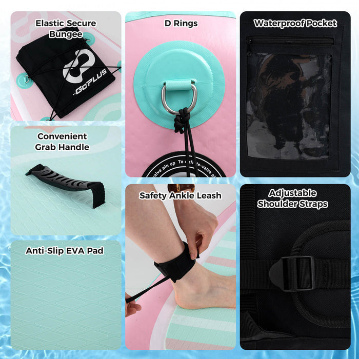 Goplus Large Inflatable Sup Board, Portable Paddle Board With 5d Rings Stand Up Paddle Board For Youth & Adult Light Pink