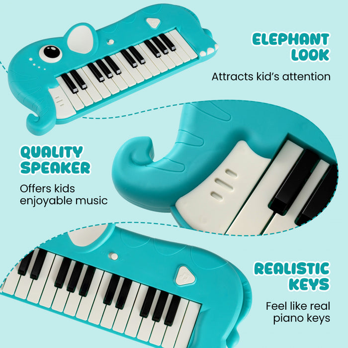 Costway 25-Key Kids Piano Keyboard Elephant Shape Toy Digital Piano with Built-in Music & Light Blue