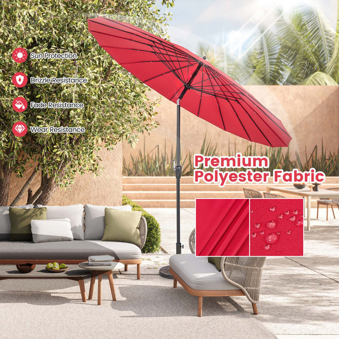 Costway 9 FT Patio Round Market Umbrella with Push Button Tilt, Crank Handle, Vented Top Wine