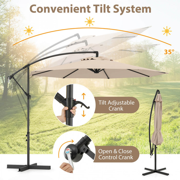 Costway 10FT Patio Offset Hanging Umbrella Easy Tilt Adjustment 8 Ribs Backyard Beige