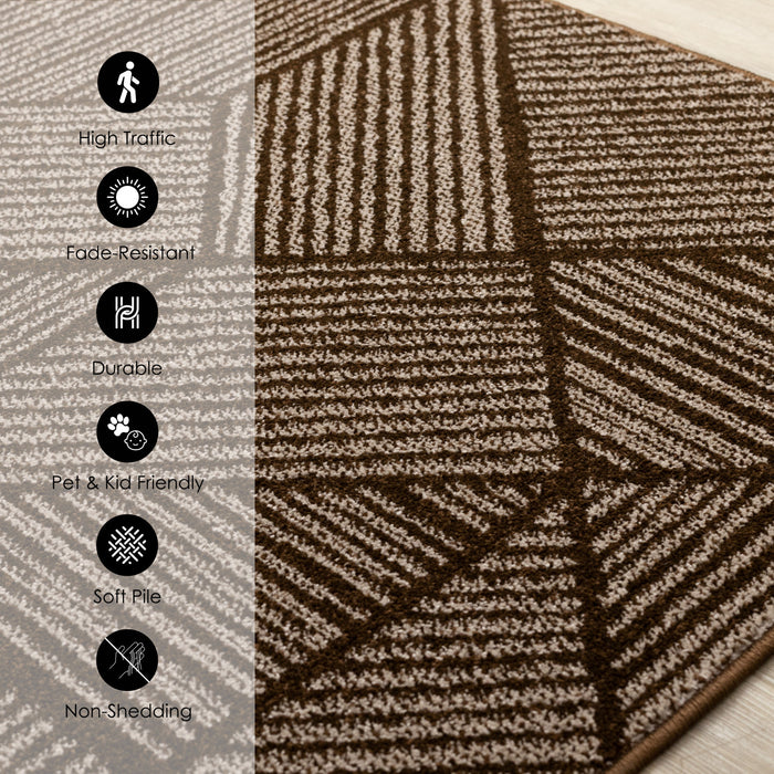 Covington Brown Taupe Striped Geometric Design Rug, 6'7\" x 9'10\" Indoor Area Rug