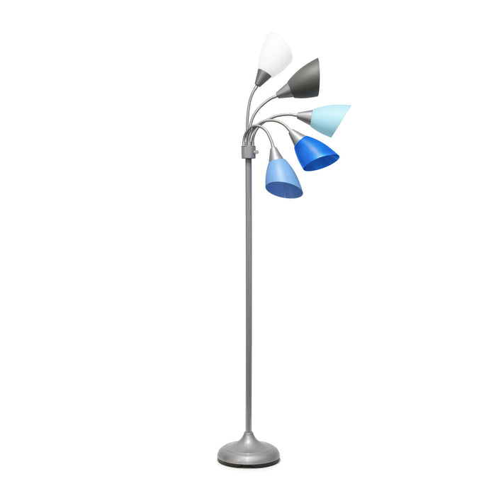 Skye 5 Light Adjustable Gooseneck Floor Lamp, Multi Blues, White, & Silver, 67\"H