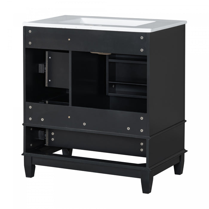 Emma 30\" Solid Wood Bathroom Vanity with Ceramic Sink and Soft-Close Door, Black