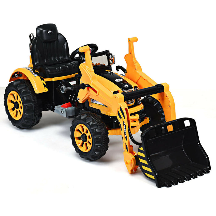 Costway 12v Battery Powered Kids Ride On Excavator Truck With Front Loader Digger Yellow