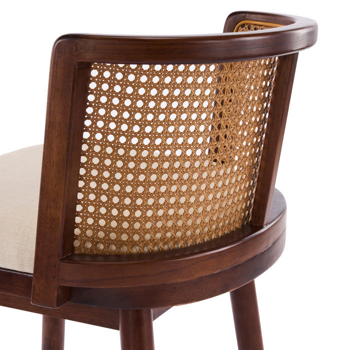 Talia Wooden Counter Height Bar Stool Set of 2 with Rattan Backrest,Walnut