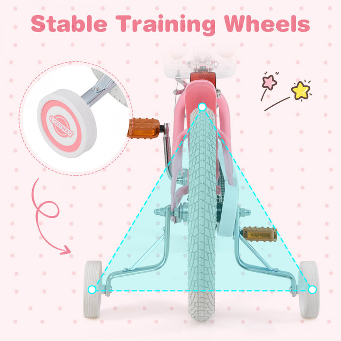 Costway 16\" Kids Bike Toddler Adjustable Bicycle With Training Wheel For 4-7 Years Old Girl Pink