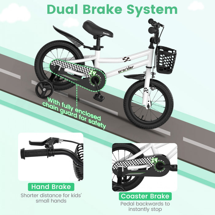 Costway 14\" Kid's Bike With Removable Training Wheels & Basket For 3-5 Years Old White
