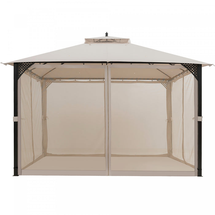Costway 12' X 10' Outdoor Patio Gazebo Canopy Shelter Double Top Sidewalls Netting Beige