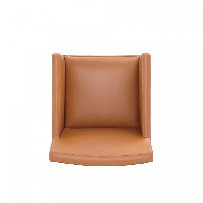 Anna Square Modern Vegan Leather Armchair in Saddle Brown - Set of 2