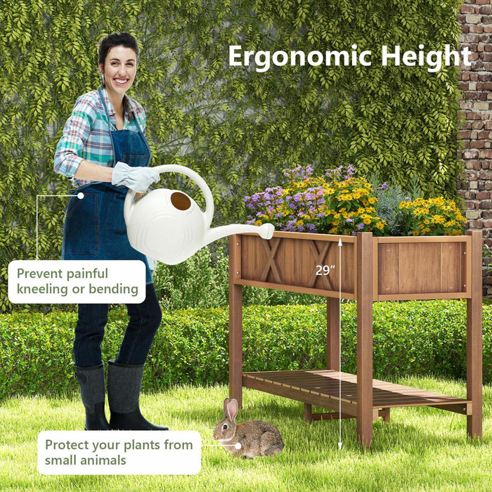 Costway Hips Raised Garden Bed Poly Wood Elevated Planter Box With Legs, Storage Shelf Coffee