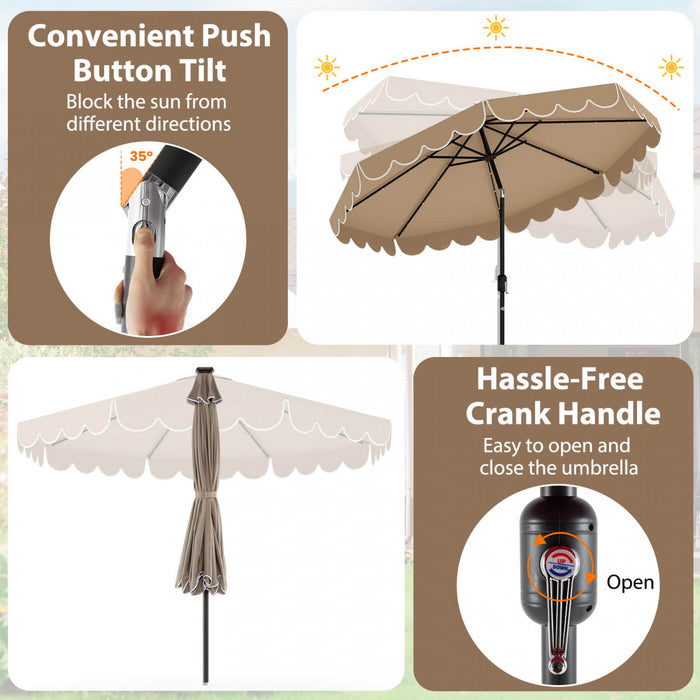 Costway 10 FT Solar Patio Umbrella with 24 LED Lights 8 Ribs & Tilt Adjustment Coffee