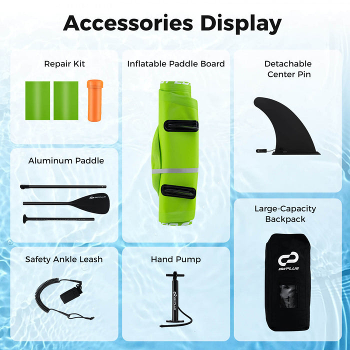 Goplus Large Inflatable Sup Board, Portable Paddle Board With 5d Rings Stand Up Paddle Board For Youth & Adult Green