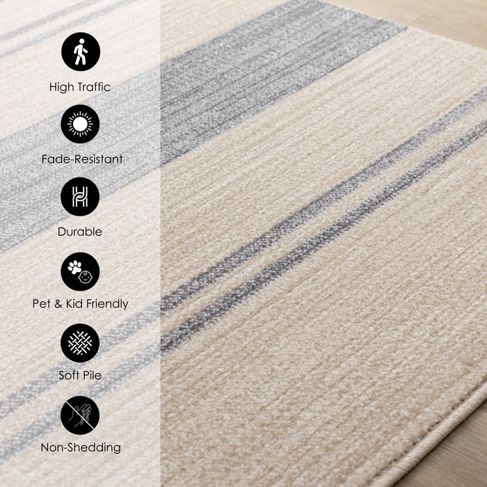 Covington Beige Grey Striped Design Rug, 7'10\" x 10'6\" Indoor Area Rug