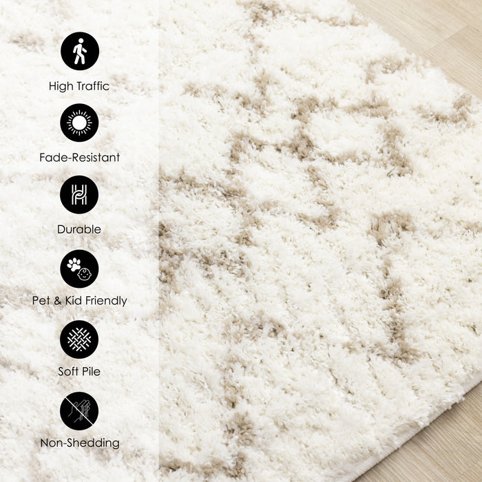 Taylor Cream Brown Lattice Shag Rug, 6'7\" x 9'6\" Indoor Area Rug